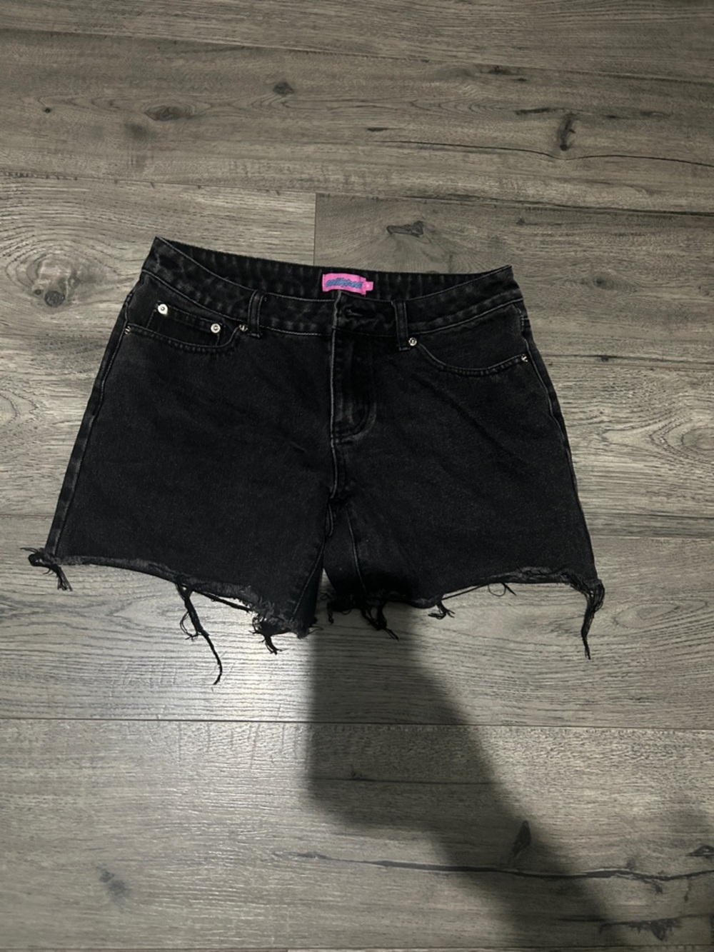 Edikted Black Distressed Jean Shorts with Frayed Hem